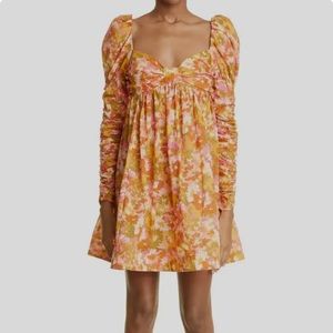 Zimmermann Women's Orange Floral Sweetheart A-Line Dress Size  size 1
